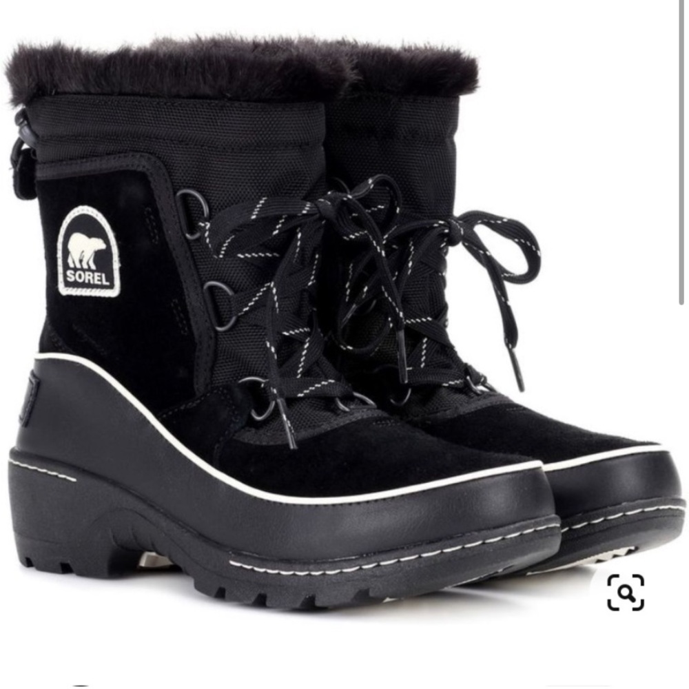 Sorel Tivoli II Snow Boots Black Suede, Faux Fur Size 10